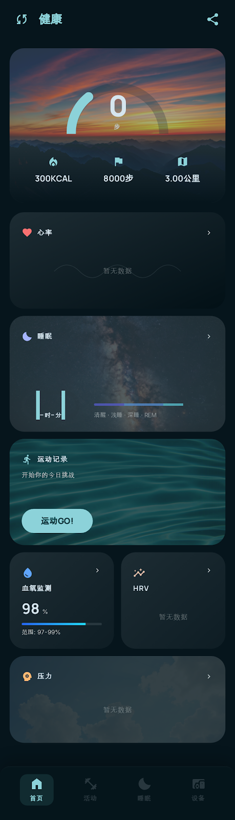 智能戒指健康总览仪表盘